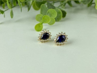 925 Sterling Silver Gold Plated Sapphires & CZ Earrings