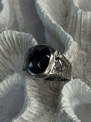 925 Sterling Silver Onyx & Beryl Ring Size 9