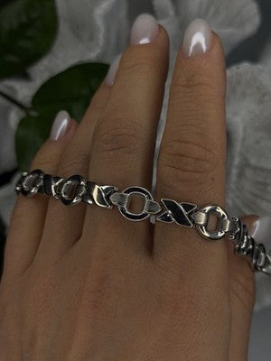 Vintage Design X-shaped & Circular Links 925 Sterling Silver Bracelet 7.5