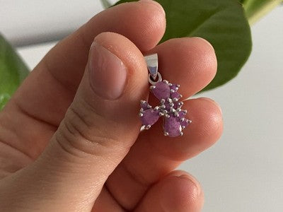 925 Sterling Silver Pink Spinel Chain With Pendant Italy