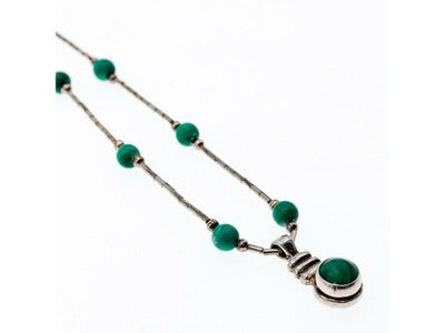 Vintage 925 Sterling Silver Malachite Necklace