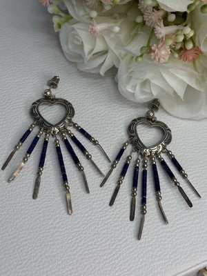 Vintage Native American 925 Sterling Silver Lapis Earrings Length 2.50 Inch
