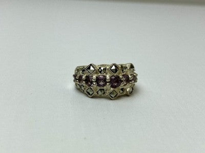 925 Sterling Silver Iolite & Marcasite Ring Size 6.5