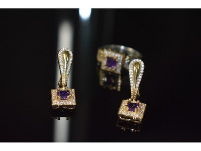 925 Sterling Silver Tanzanite & CZ Jewelry Set Turkey