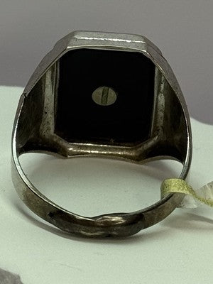 10K WHITE GOLD VINTAGE ART DECO BLACK ONYX RING SIZE 8