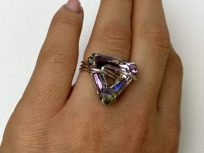 925 Sterling Silver Multicolor Jewelry Glass Ring Size 6.5 Italy