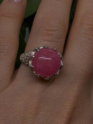 925 Sterling Silver Pink Agate Flower Ring Size 7.5