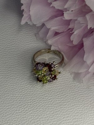 925 Sterling Silver Garnet Amethyst Citrine Peridot Ring Size 9