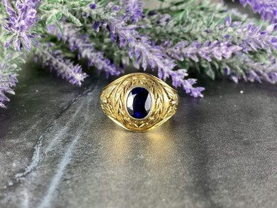Men'S 925 Sterling Silver Gold Plated Sapphire Ring Size 12.5