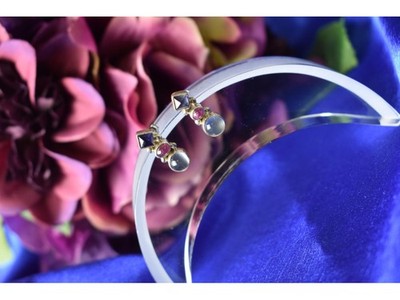 925 Sterling Silver Moonstone, Sapphire & Ruby Stud Earrings