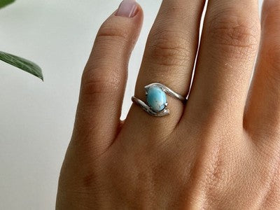 Vintage 925 Sterling Silver Larimar Ring Size 6.5
