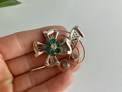Vintage 925 Sterling Silver Jewelry Glass "Flowering" Brooch