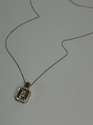 14K WHITE GOLD HESSONITE & DIAMOND NECKLACE LENGTH 18 INCH