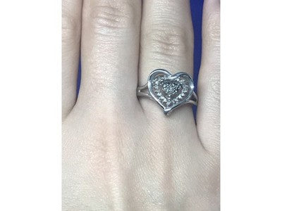 925 Sterling Silver Black Spinel & CZ "Heart" Ring Size 6.5