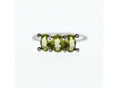 14K White Gold Peridot & Diamonds Ring Size 11.12