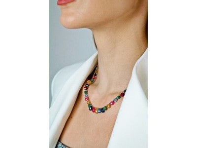 925 Sterling Silver Gold Plated Agates "Mood" Necklace Italy