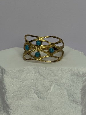 925 Sterling Silver Gold Plated Turquoise Ring Size 8.5