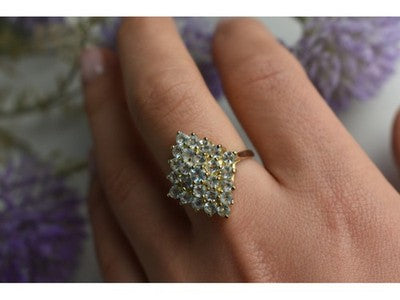 925 Sterling Silver Gold Plated Blue Spinel Ring Size 8