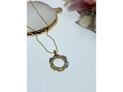 925 Sterling Silver Gold Plated Multi Gemstones "Spring" Chain With Pendant