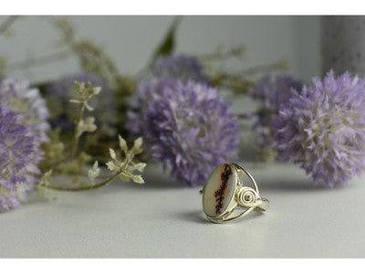 Vintage 925 Sterling Silver Moss Agate Ring Size 8
