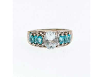 925 Sterling Silver Aquamarines Ring Size 8