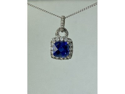 925 Sterling Silver Blue & White Sapphires Chain With Pendant