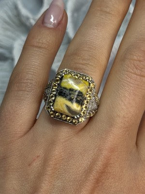 925 Sterling Silver Yashma Citrine & Beryl Ring Size 6