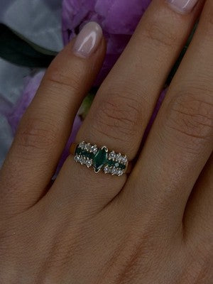 Elegant 14K Yellow Gold Emerald & White Topaz Ring Size 6