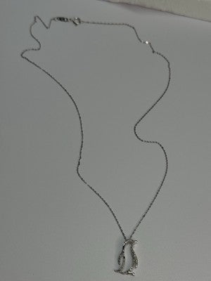 14K WHITE GOLD DIAMOND PENGUIN NECKLACE LENGTH 17 INCH