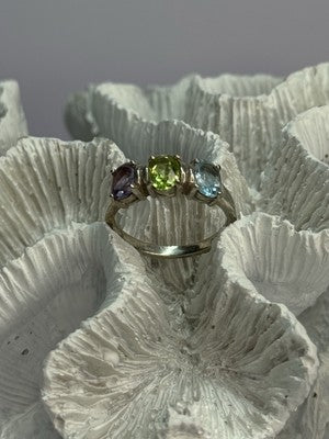 925 Sterling Silver Topaz Peridot Amethyst Ring Size 8.5