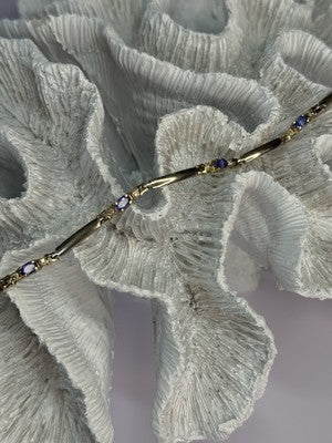14K Yellow Gold Tanzanite & Diamond Bracelet Length 7.5 Inch