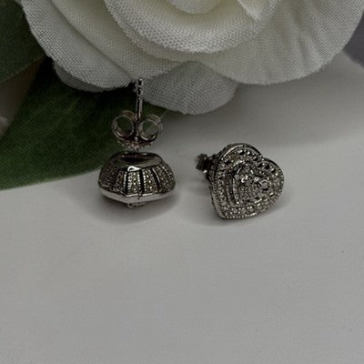 925 Sterling Silver Tiny Diamonds Heart Stud Earrings