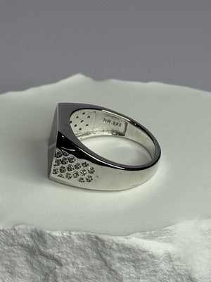 925 Sterling Silver Black Enamel & CZ Men's Ring Size 11