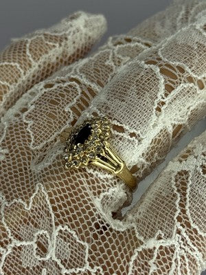 14K Yellow Gold Sapphire & Diamonds Ring Size 9