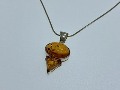 925 Sterling Silver Amber Chain With Pendant