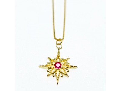 925 Sterling Silver Gold Plated Ruby "Star" Chain With Pendant