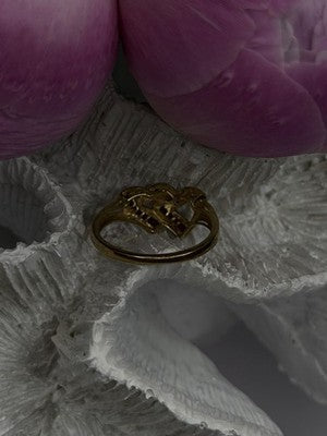 10K Yellow Gold Ruby Diamond Hearts Ring Size 7