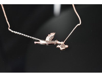 925 Sterling Silver Gold Plated Black Jade "Stork" Necklace Turkey