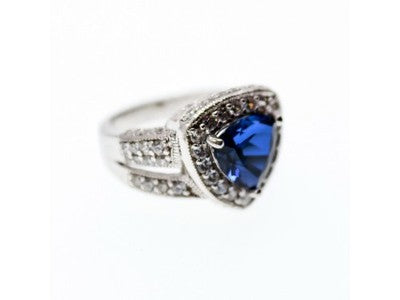 925 Sterling Silver Blue Sapphire and CZ Ring Size 5