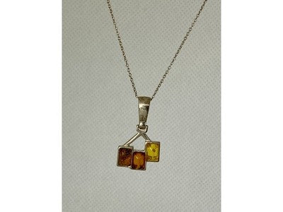 Vintage 925 Sterling Silver Amber Chain With Pendant