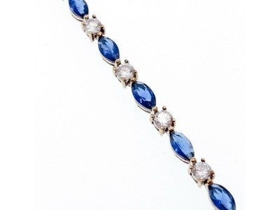 925 Sterling Silver Blue Spinel & CZ Bracelet Size 7.5 IN