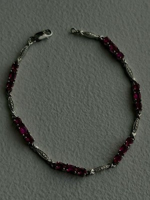 925 Sterling Silver Pink Sapphire Love Romantic Bracelet 7
