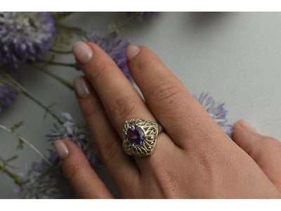 925 Sterling Silver Purple Tourmaline Ring Size 8
