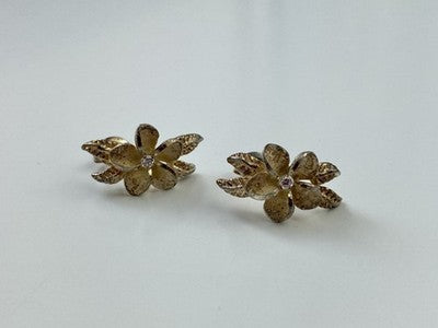 925 Sterling Silver Gold Plated CZ "Flowers" Earrings