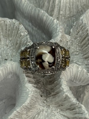 925 Sterling Silver Agate Citrine & Beryl Ring Size 6
