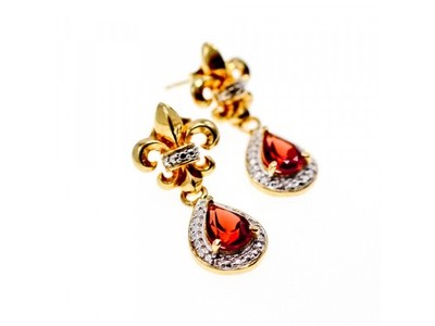 925 Sterling Silver Gold Plated Garnet Earrings