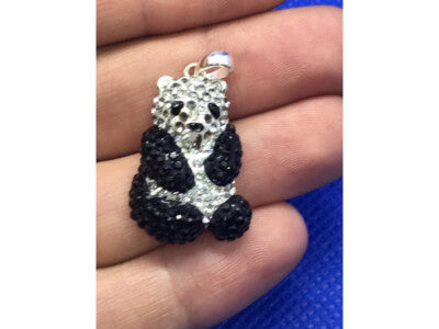 925 Sterling Silver Black & White CZ Panda Pendant