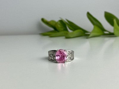 925 Sterling Silver Pink & White CZ Ring Size 8