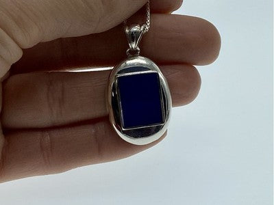 925 Sterling Silver Blue Enamel Chain With Pendant