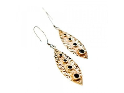 Vintage 925 Sterling Silver Black Agate Earrings